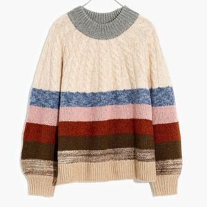 Madewell Deacon Cableknit Mock neck Sweater Size Small Merino wool blend